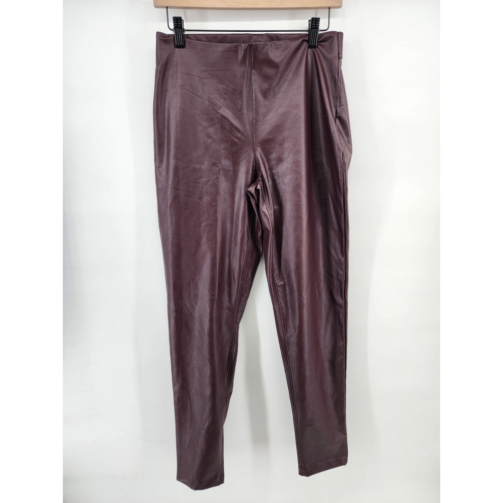 Vince Camuto Burgundy Faux Vegan Leather High Waisted Slim Leggings Size S